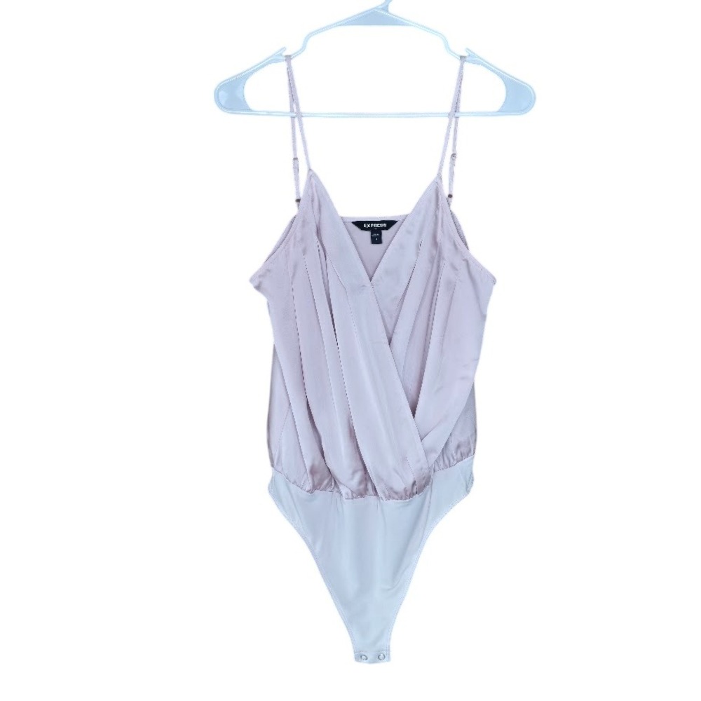 Express Blush Pink Bodysuit Surplice Blouse Drape V-Neck Tank Women M Date Night